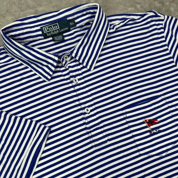 Polo Ralph Lauren Polo Shirt Mens XL Blue White Striped RLYC Flag Yacht Club