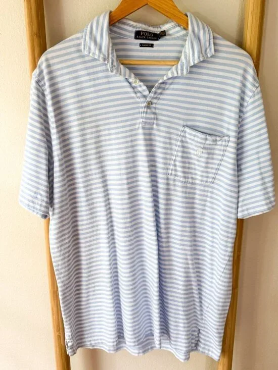 Polo Ralph Lauren Striped Polo Shirt Mens Large Classic Fit Blue White