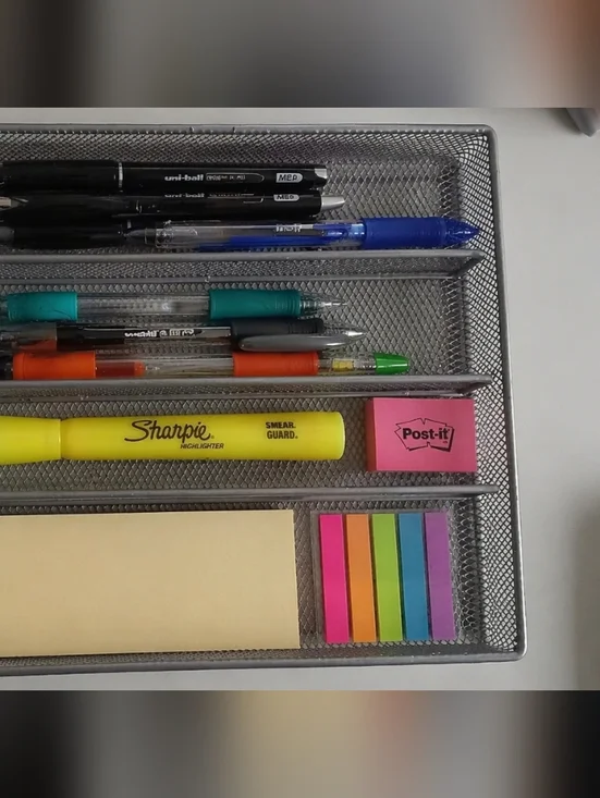 Metal Mesh Desk/Utensils Drawer Organizer Tray - Silver