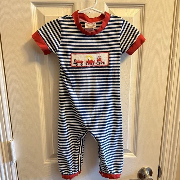 Southern Sass Smocks Smocked Coverall Longall Knit Cozy Coupe Boys Size 18 Month