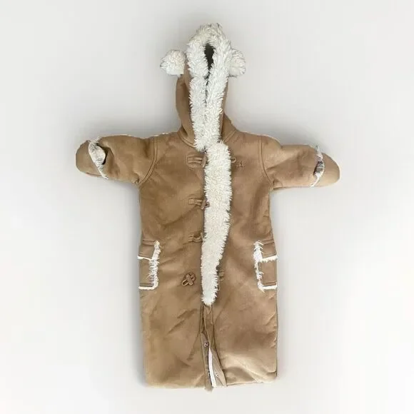 Baby Gap Faux Suede One Piece‎ Bear Ears Button Sz 3-6 Months EUC Bunting Sherpa