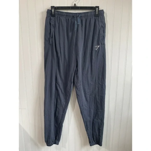Gymshark Mens Medium Cotton Joggers Blue Elastic Waist Drawstring Athleisure Gym