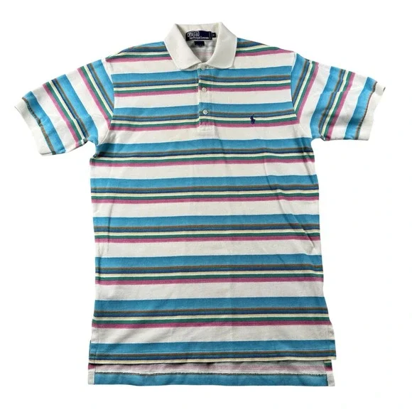 VTG Polo‎ Ralph Lauren Polo Shirt Mens S Pastel Stripes Blue Pony Preppy 90s Y2k