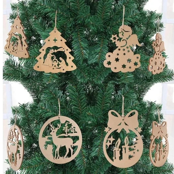 Wooden Christmas Tree Ornaments Set 100 Psc