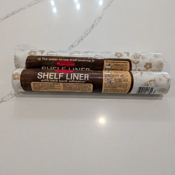 Vintage 1978 Rubbermaid White Floral Shelf Liner with Tack Back Adhesive Set/2