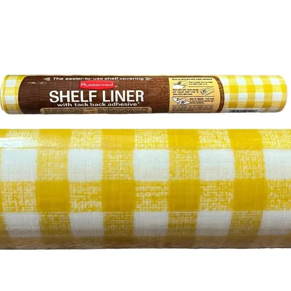 1980 Vintage Rubbermaid Shelf Liner Yellow Gingham Check NEW 10’ Roll NIP