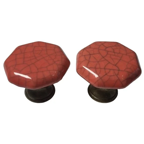559~ Lot Of 2 Salvaged Vintage Pink Crackle Ceramic Drawer Knob Pull