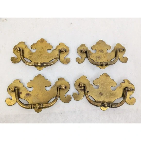 4 VTG Brass Batwing Drop Bail Drawer Pull 3