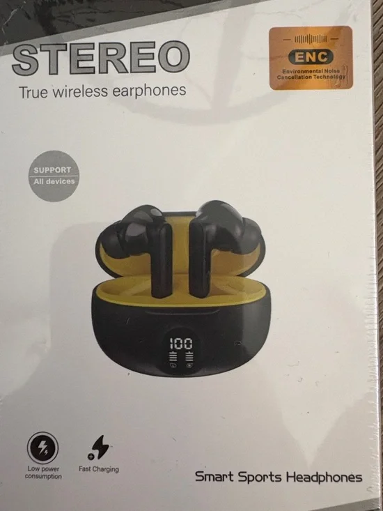 Stereo True Wireless Earphones - Black & Yellow