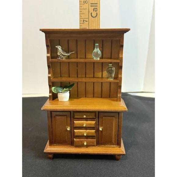 Miniature Dollhouse China Hutch Shelf Drawers Doors Mcm Trinkets Included