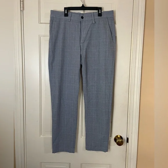 Zara Plaid Dress Pants Mens 32 Gray Slim Fit Ankle Flat Front Stretch