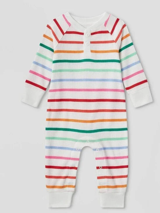 Baby Striped Matching Family One-Piece Pajama - Wondershop Cream 6-9M