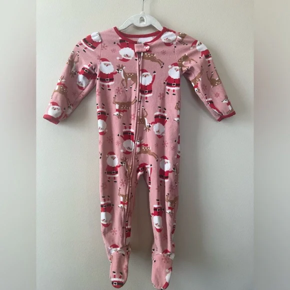 Just‎ One Carter’s kids girls 2T PJs Santa Reindeer Christmas 1 piece Footed Zip