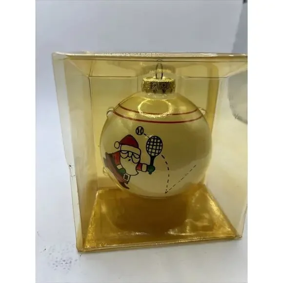 Vtg Bronner’s Christmas Tree Ornament Santa Playing Tennis NIP