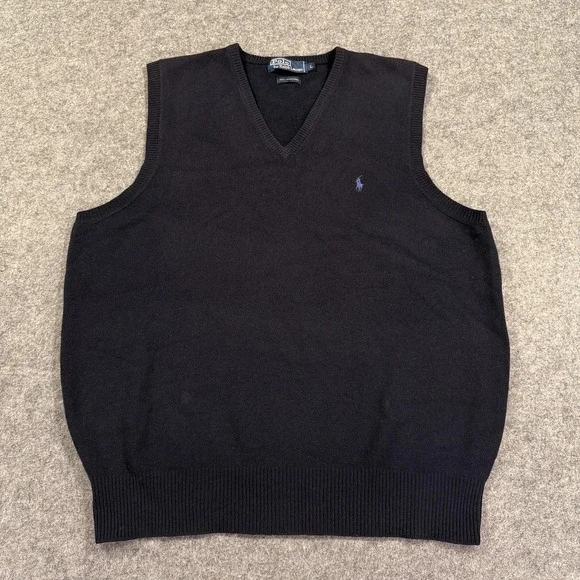 Polo Ralph Lauren Sweater Vest Mens‎ Large Navy 100% Lambswool V Neck Knit Logo