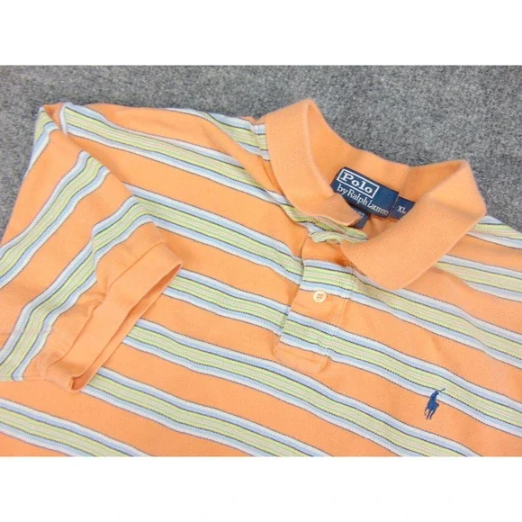 Polo Ralph Lauren Polo Shirt Mens XL Orange Striped Cotton Classic Preppy