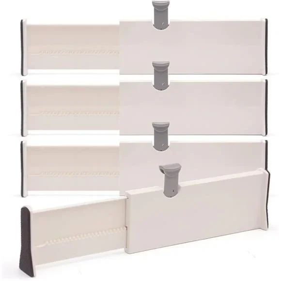 4 Pack Adjustable Dresser Drawer Dividers Organizers, Plastic Expandable Drawer