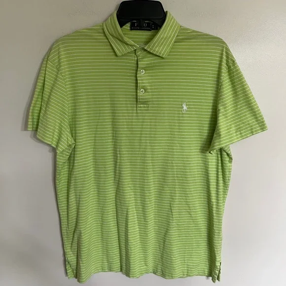 Polo Ralph Lauren Mens Lime Green White Striped Pima Cotton Polo Shirt Size M
