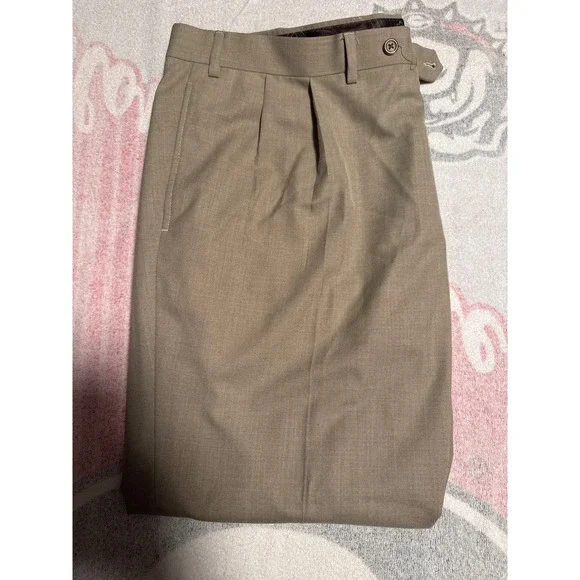 Lauren Ralph Lauren Men Pleated Dress Pants Khaki Polyester Rayon Size 42x30