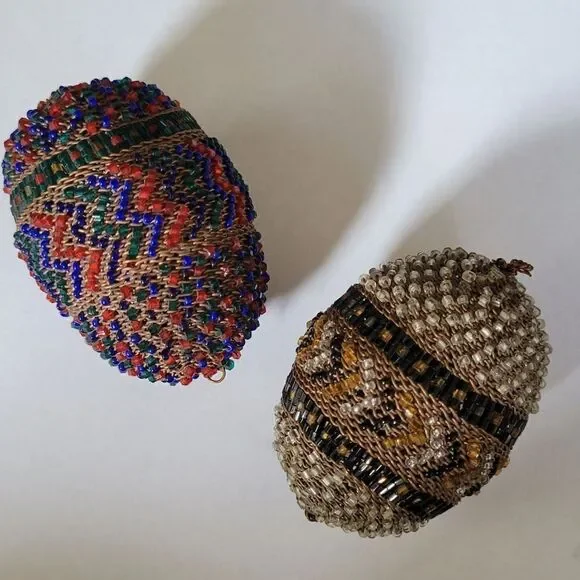2 Hand Beaded Eggs Zulu African Art collectible egg