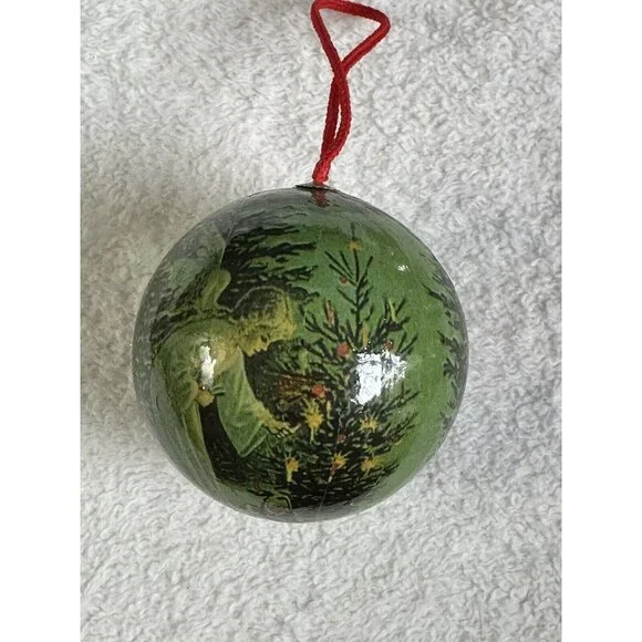 Vintage Decoupage Christmas‎ Ornament Green Victorian Angel