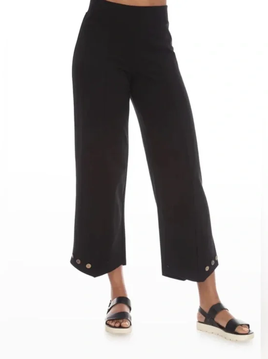 neon buddha Black Wide-Leg Dress Pants with Hem Buttons Size XS NWT