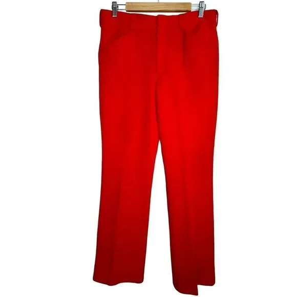 Vintage Vivid Red Patterned Polyester Double Knit Pants Size 32 x 30