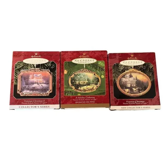 Hallmark Keepsake Ornaments Victorian Christmas Thomas Kinkade Lot Of 3 Vintage