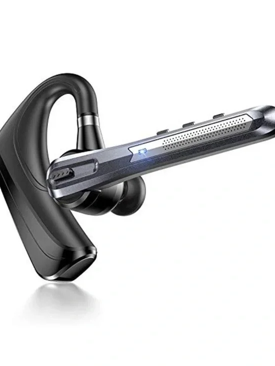 Black Bluetooth Earhook Headset with Silver Accents