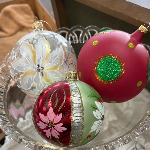 Elegant Glass Holiday Ornament Set - Red, Green, and White