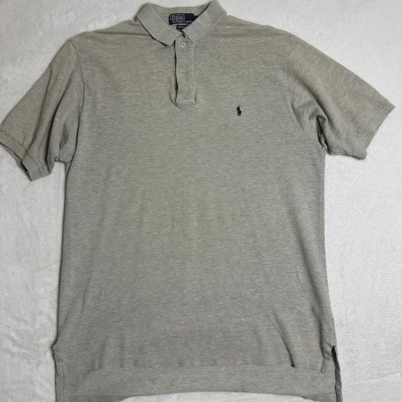 Vintage Polo Ralph Lauren Men's Large Heather Gray Polo Shirt Navy Pony 90s