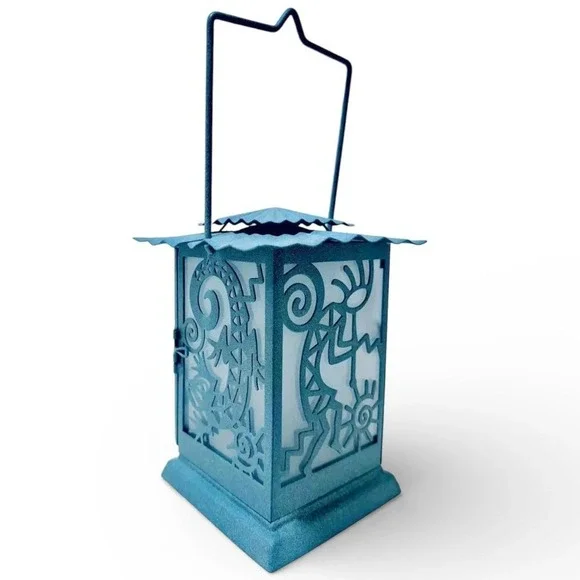 PartyLite‎ Kokopelli Gecko Teal Metal Lantern Southwestern Candle Holder Vintage