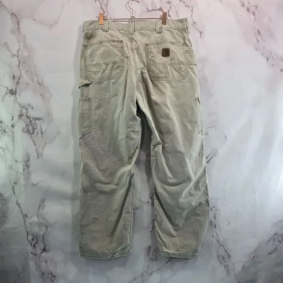 Carhartt Pants Men 38 X 30 Canvas Duck Straight Vintage Dungaree Fit Beige White