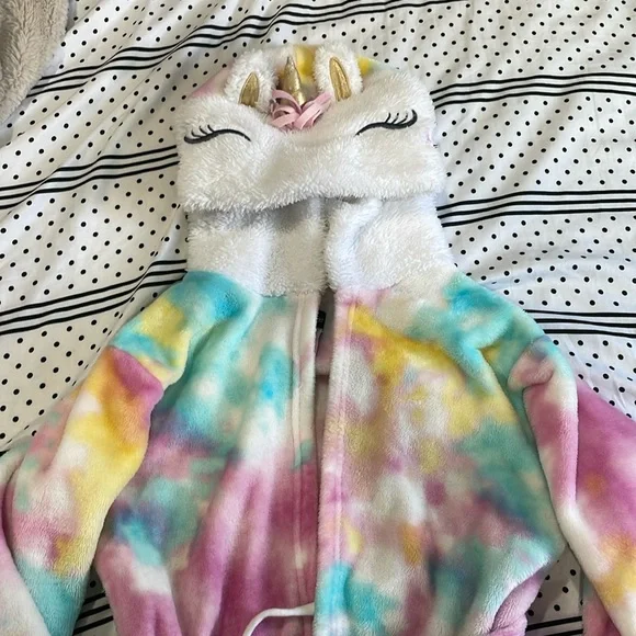 Cuddl Duds Unicorn tie dyed Pink Turquoise soft Robe