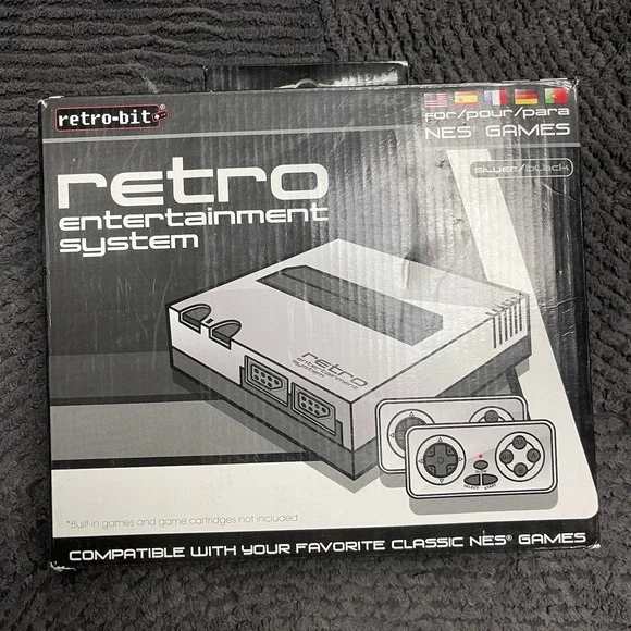 Retro-Bit Retro Entertainment System NES Console Silver/Black‎ w/ 2 Controllers