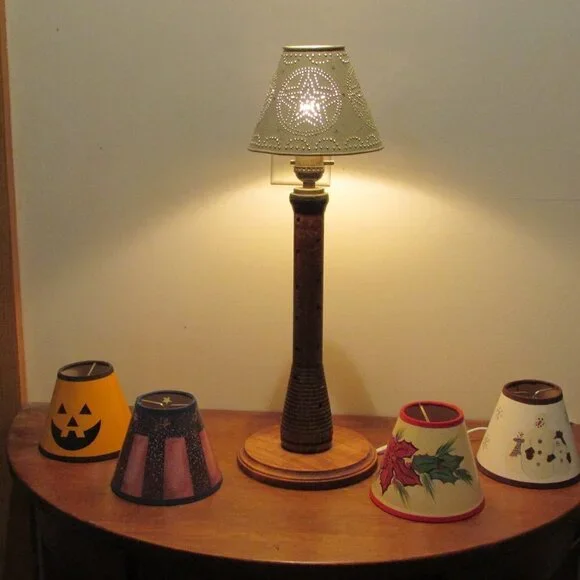 hand crafted antique spool lamp with five changeable shades rustic primitive