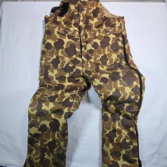 Vintage Gamehide Camo Hunting Bibs Insulated Duck Camouflage Brown Tan Mens L