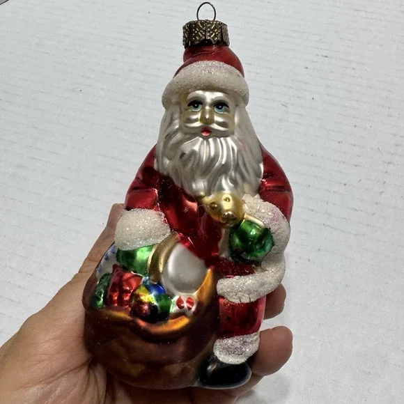 Vintage Figural Glass Santa Claus Christmas Ornament 4.5