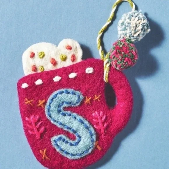 New! Anthropologie Snow Day Monogram Felt Ornament S