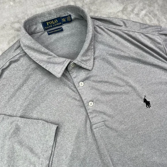 Polo Ralph Lauren Polo Shirt Men 2XL Gray Solid Performance Stretch Short Sleeve