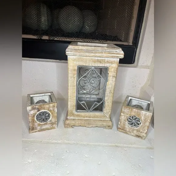 Pier 1 Imports Rustic Wooden Lantern with Metal Accents