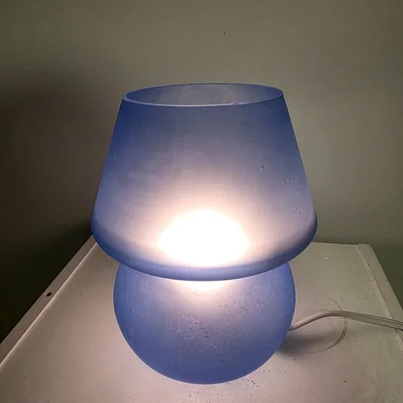 Blue Frosted Glass Mushroom Accent Lamp