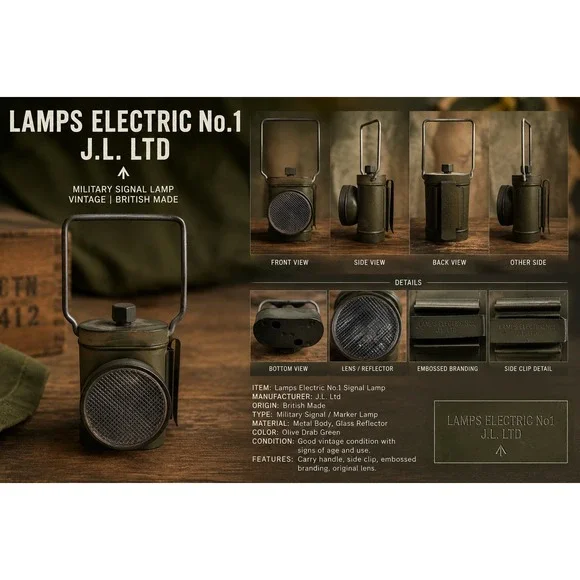 VTG Lamps Electric No1 J.L. LTD British Military Signal Flashlight Olive Drab
