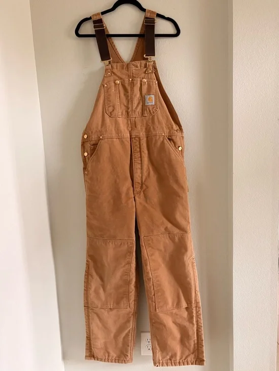 Vintage CARHARTT R02 BRN Heavy Duty Quilt-Lined Duck Bib Overalls Size 38x32