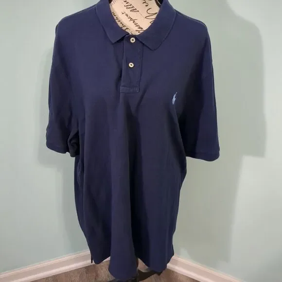 Polo Ralph Lauren Mens Pony Logo Pullover Polo Shirt XXL 2xl Blue Short Sleeve
