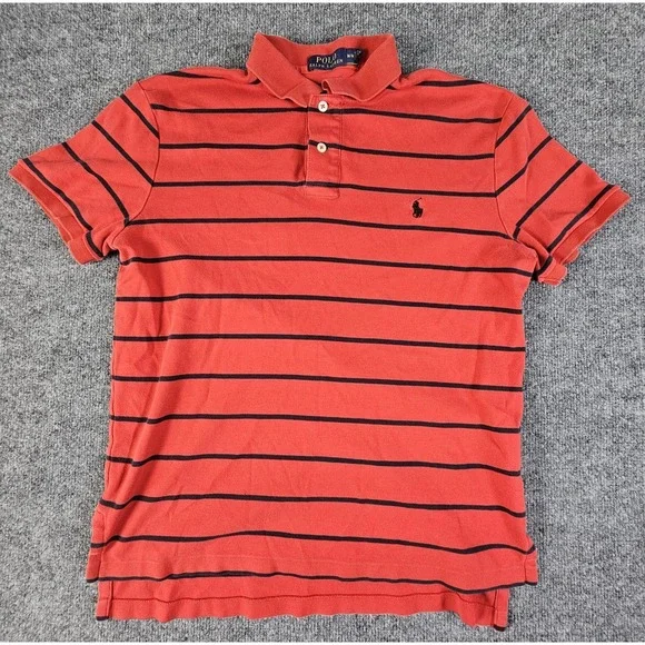 Polo Ralph Lauren Shirt Mens Medium Red Blue Striped Short Sleeve Classic Polo