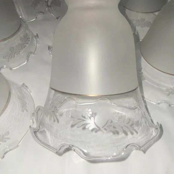 Vintage Ruffled Frosted Ceiling Light Shades Covers(8) Hearts‎ Floral Gold Trim