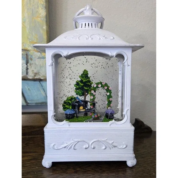 QVC Illuminated Glitter Globe Lantern‎ Summer Park Scene Hanging Freestanding