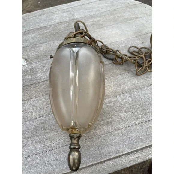 Vintage Frosted‎ Amber Opalescent Pendant Handing Lamp Light Fixture