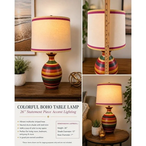 Boho Colorful Striped Table Lamp 26